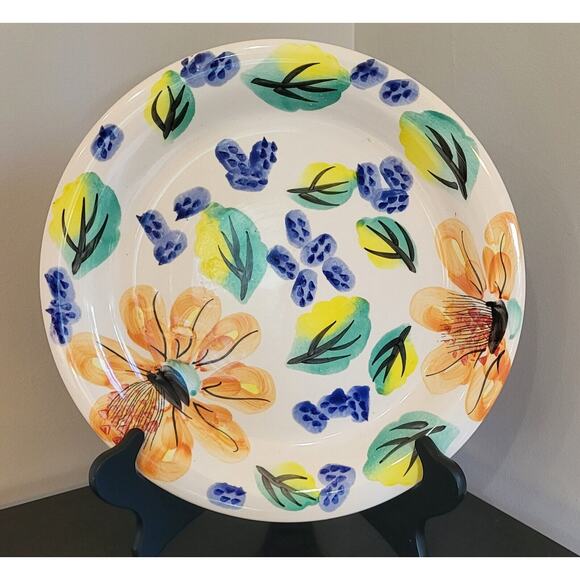 Royal Norfolk Floral Handpainted Stoneware Dinner Plates Set Of 2 Blue Org 10.5 - Picture 2 of 10